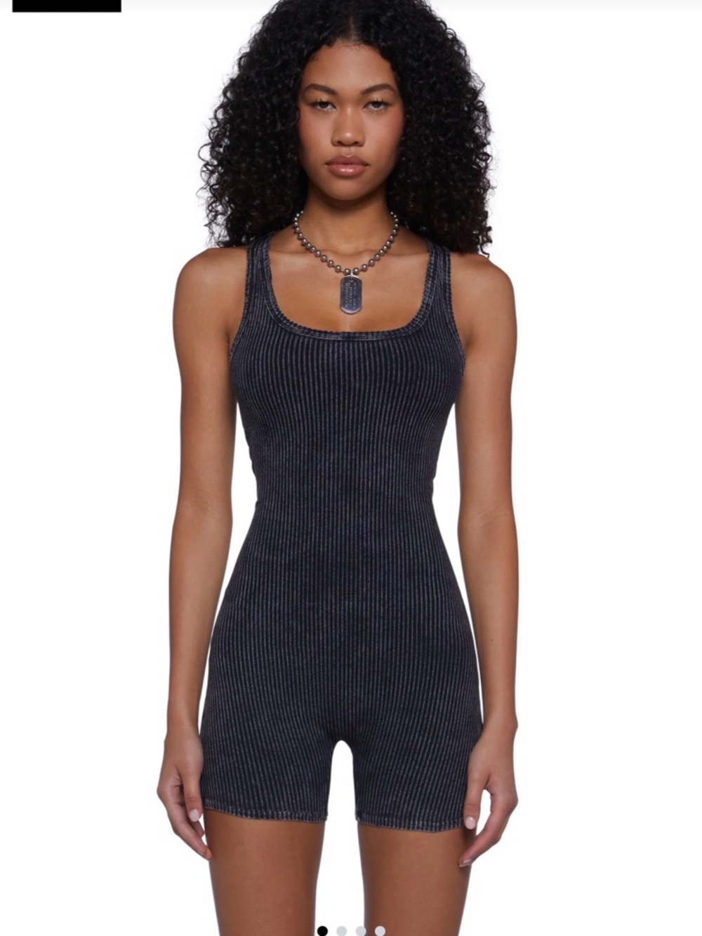 DollsKill Bijou Tech Sweat Ribbed Racerback Romper in Charcoal